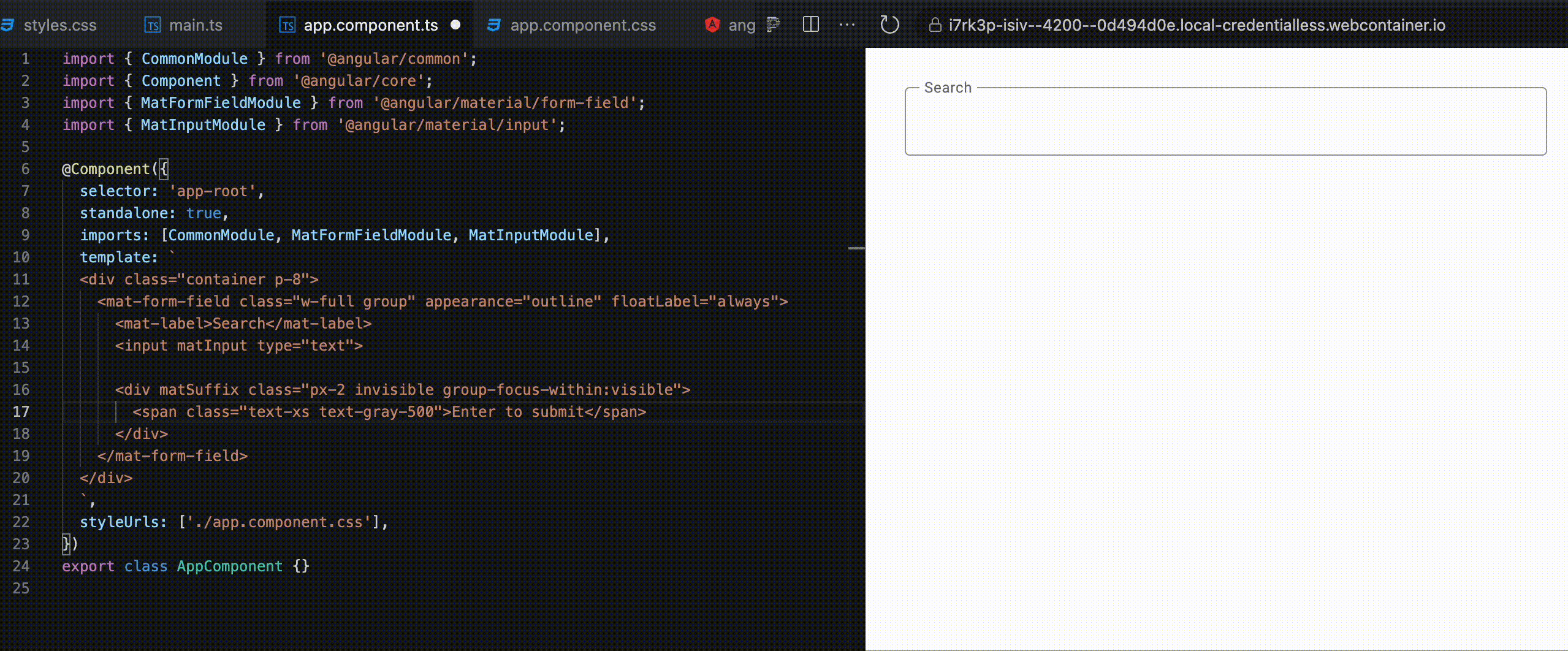 テキストフィールドにフォーカスがあるときだけMatSuffix要素が可視化される
